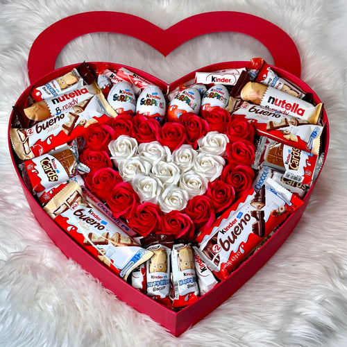Red Heart-Shaped Box with Soap Roses and Sweets 47 cm