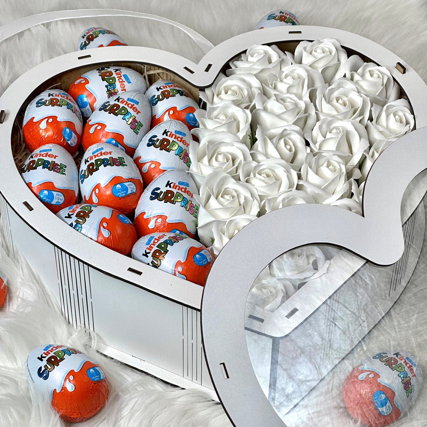 White wooden heart box 34 cm