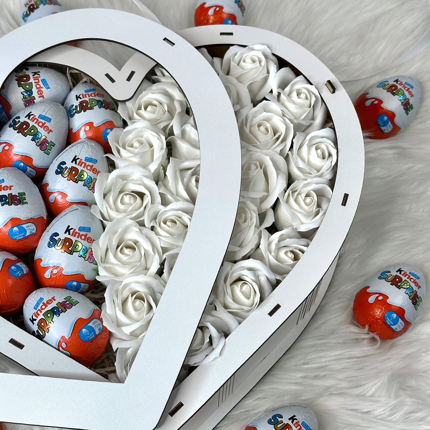 White wooden heart box 34 cm