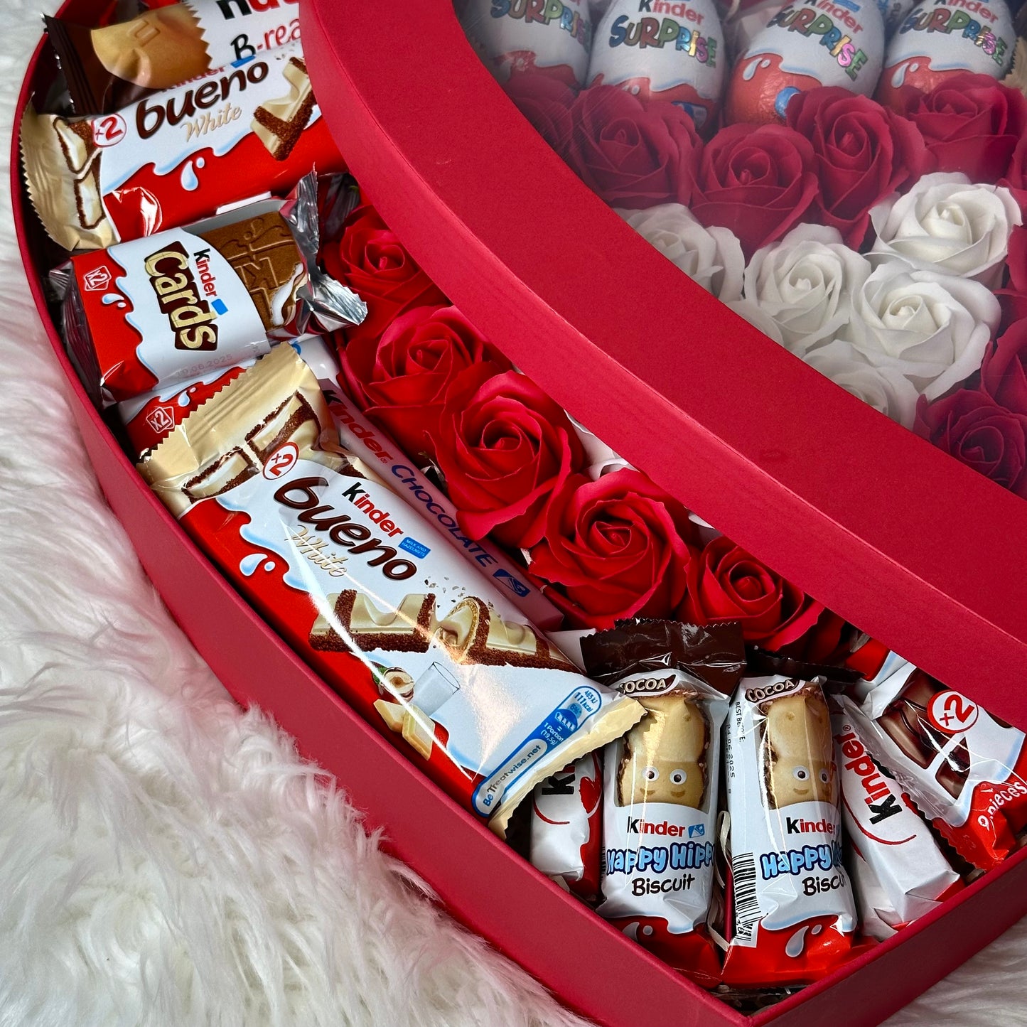 Red Heart-Shaped Box with Soap Roses and Sweets 47 cm