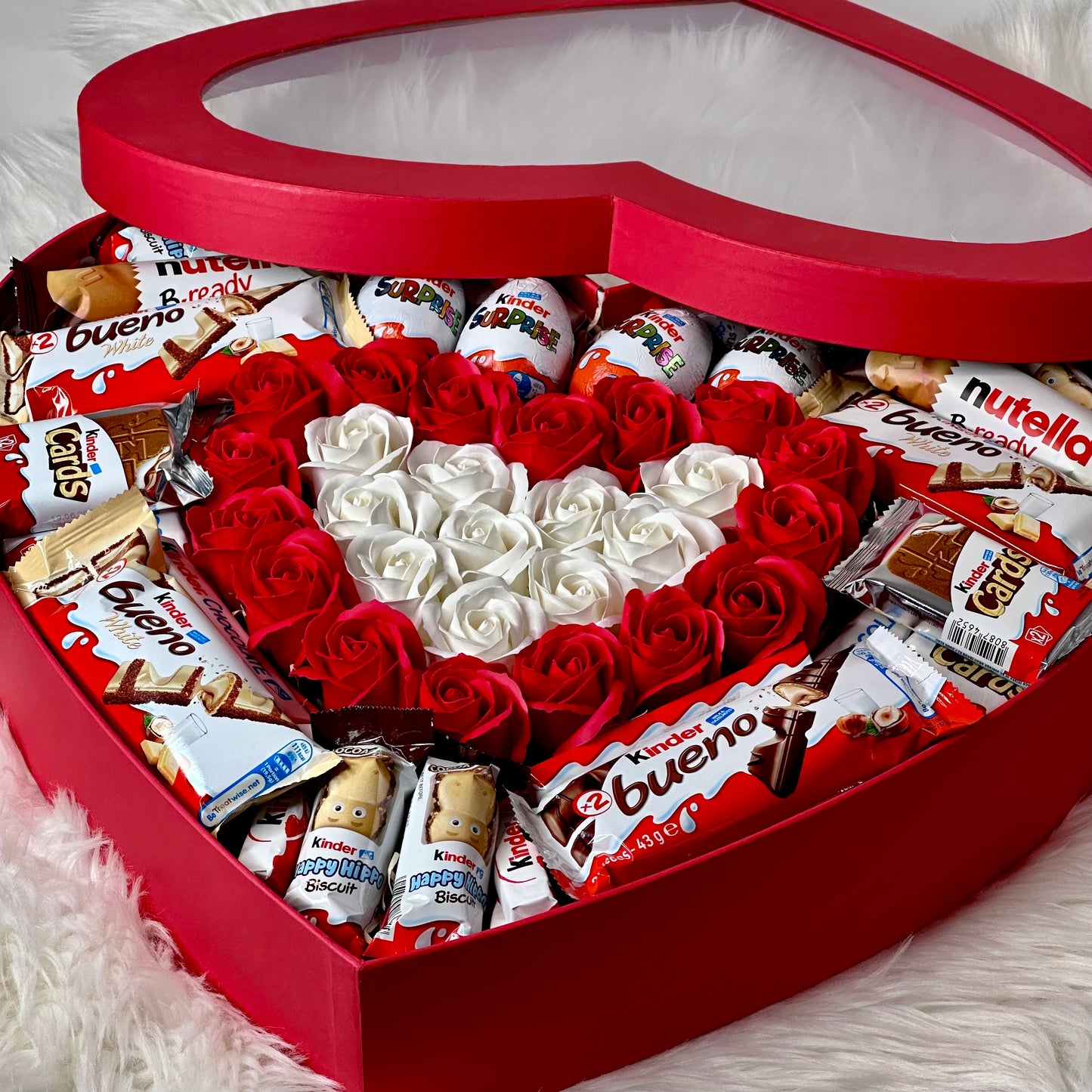 Red Heart-Shaped Box with Soap Roses and Sweets 47 cm