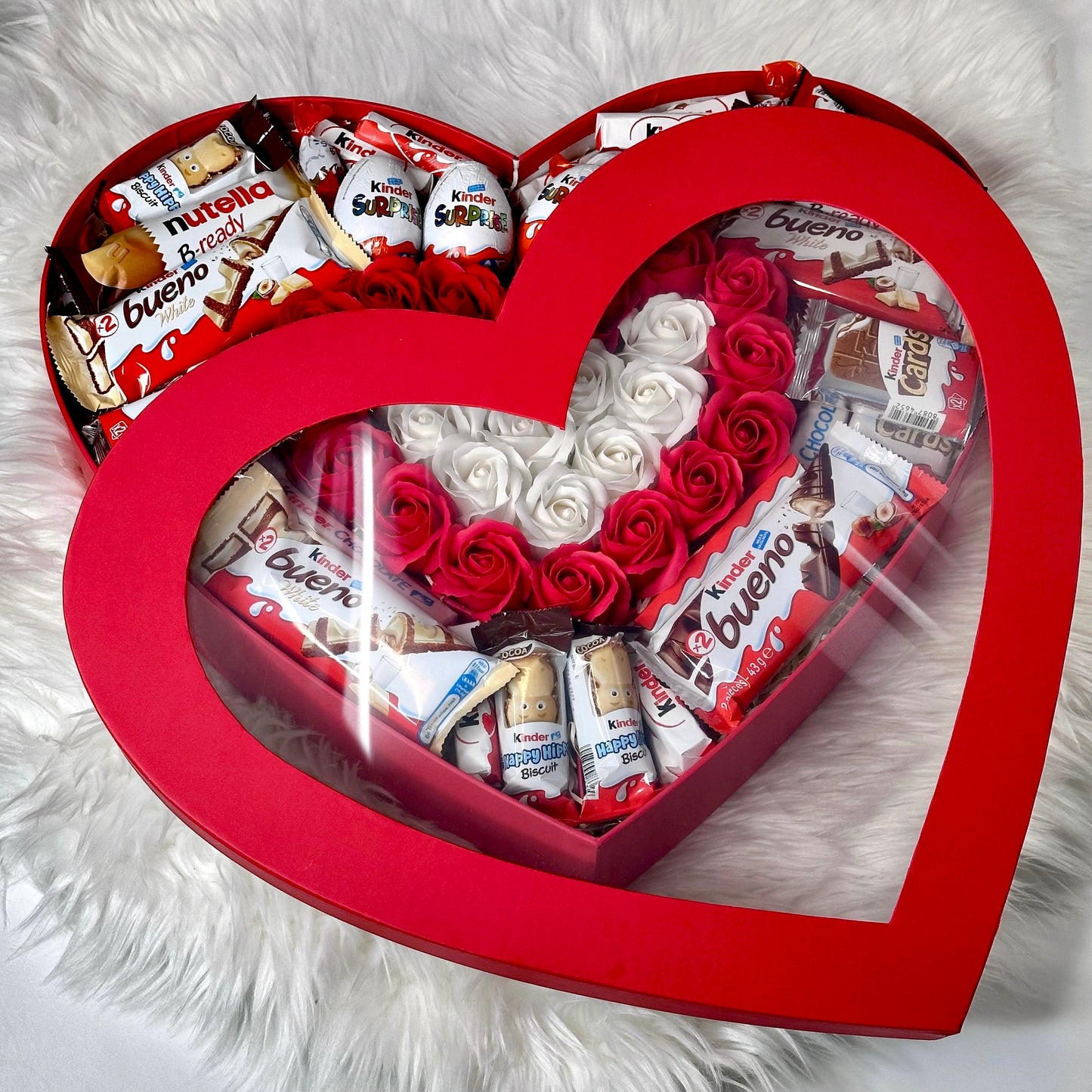 Red Heart-Shaped Box with Soap Roses and Sweets 47 cm