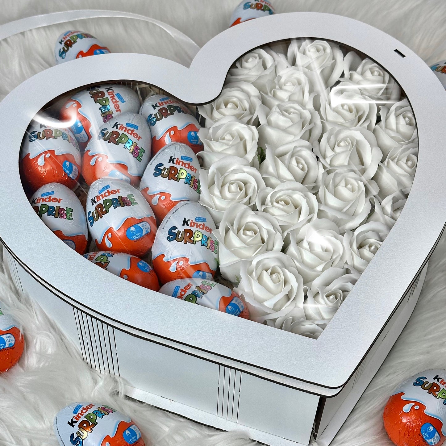 White wooden heart box 34 cm