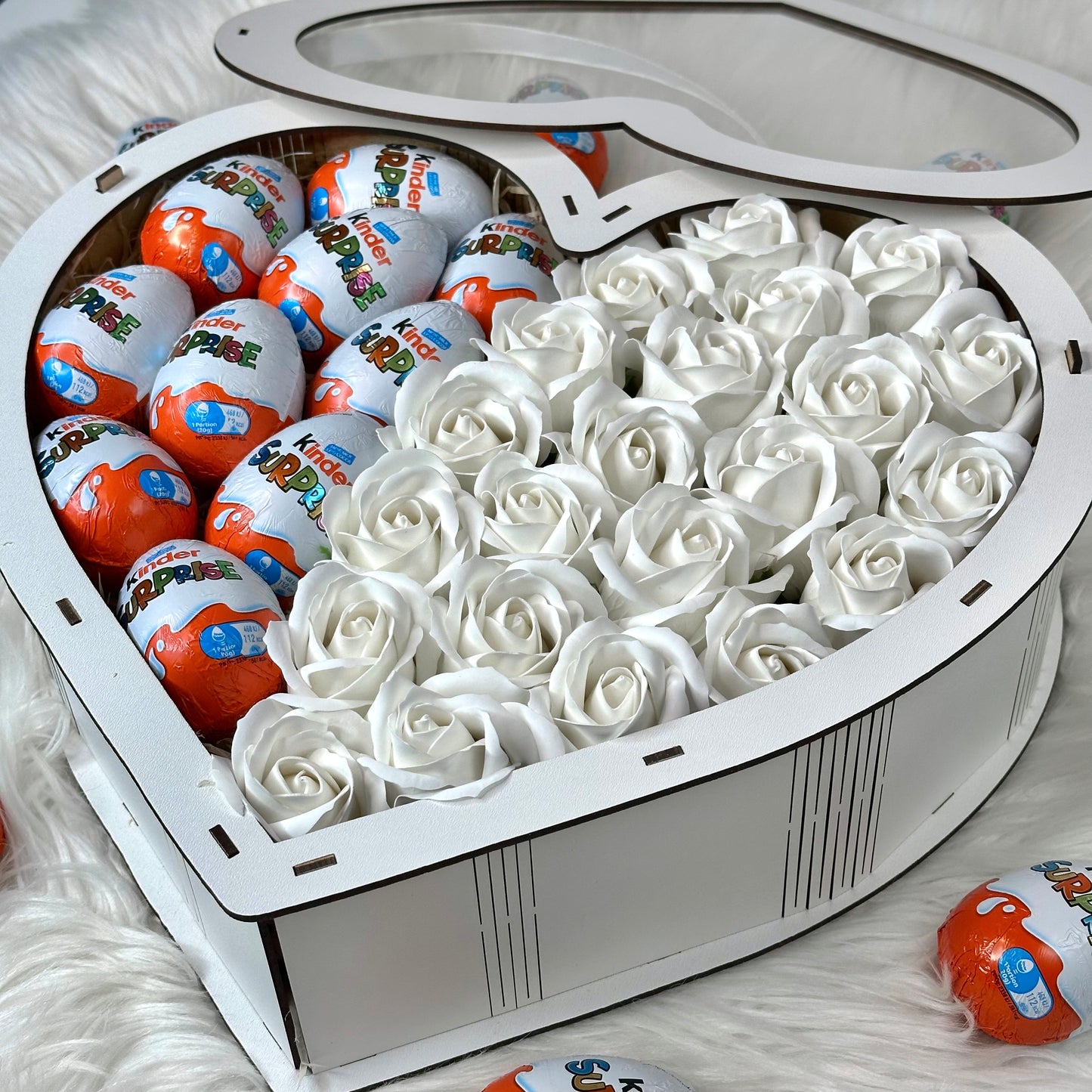 White wooden heart box 34 cm