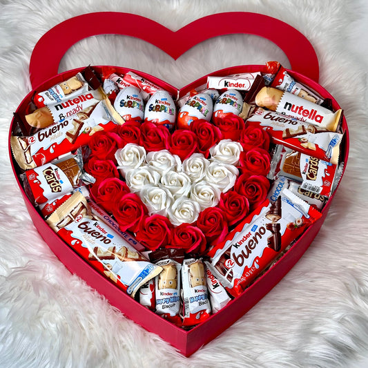 Red Heart-Shaped Box with Soap Roses and Sweets 47 cm