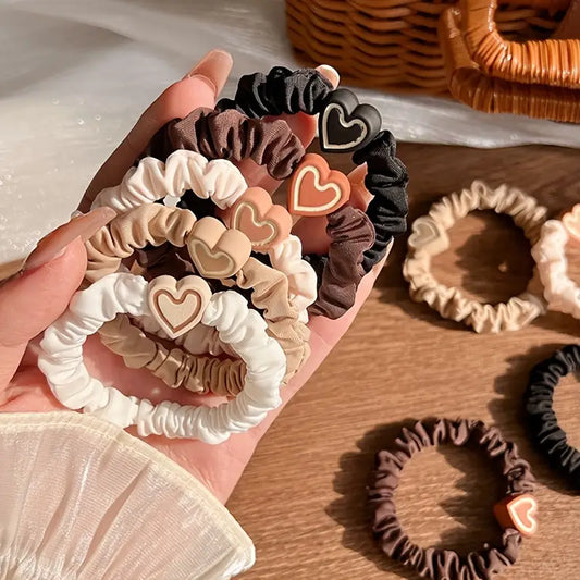 (5 pcs) Coffee Love Bow Hair Ties