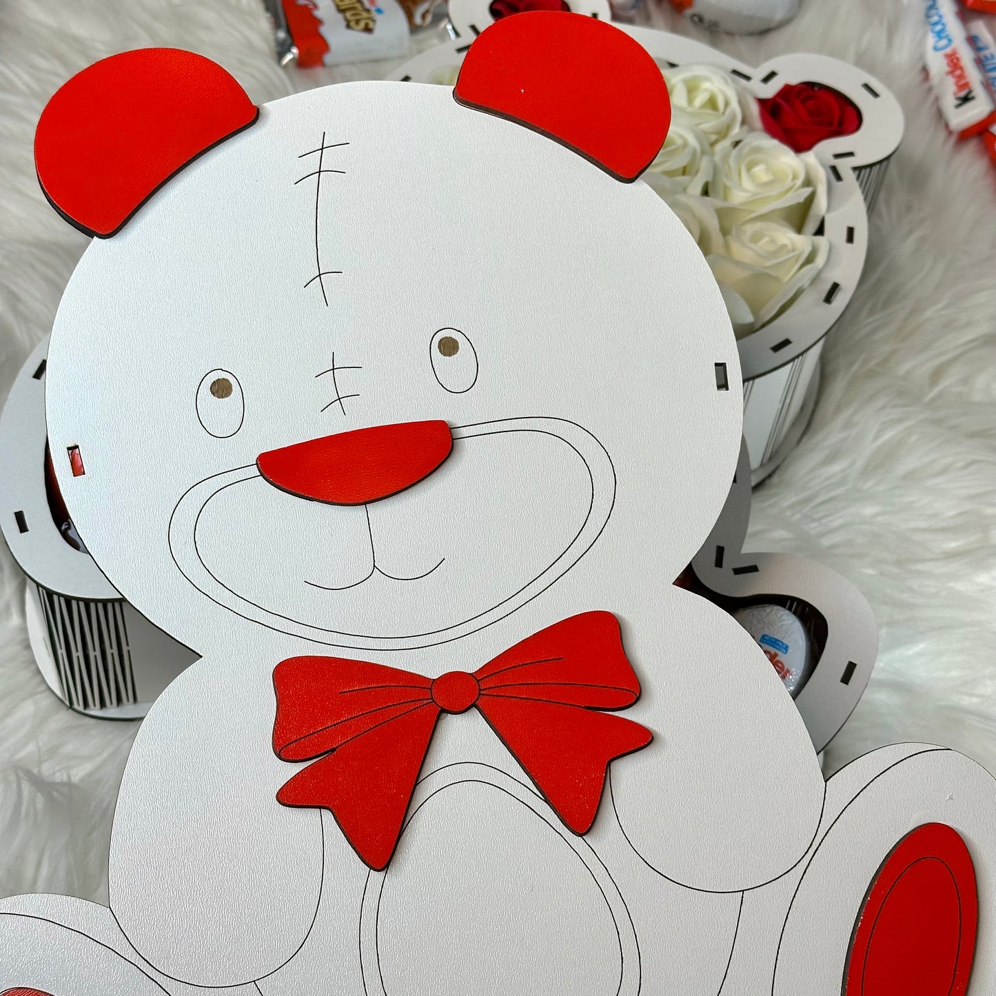 Teddy Bear Shaped Wooden Gift Box with Soap Roses 34 cm