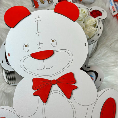 Teddy Bear Shaped Wooden Gift Box with Soap Roses 34 cm