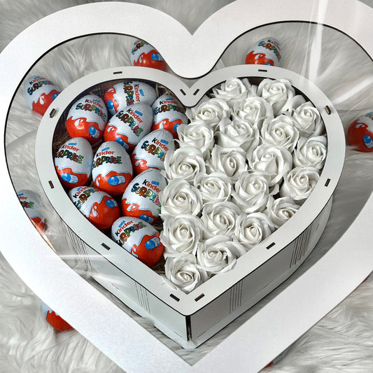 White wooden heart box 34 cm