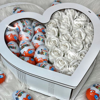 White wooden heart box 34 cm