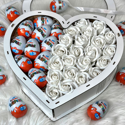 White wooden heart box 34 cm