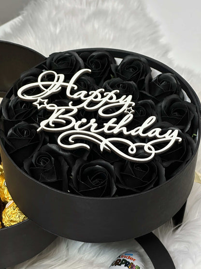 Close-up of the luxurious soap roses from the three-tiered black gift box, adding charm and sophistication to this stunning present.